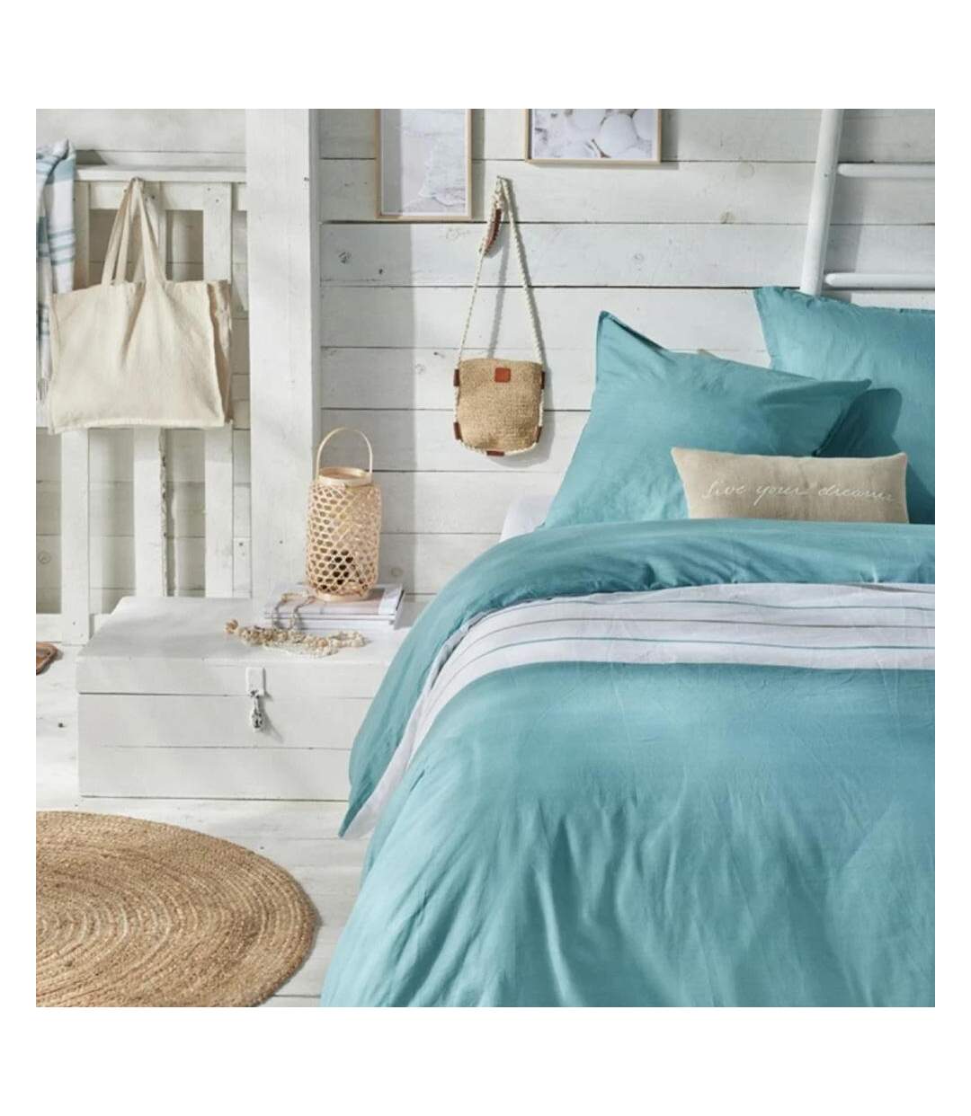 Parure de lit turquoise/blanc today 220x240 oceanic-1