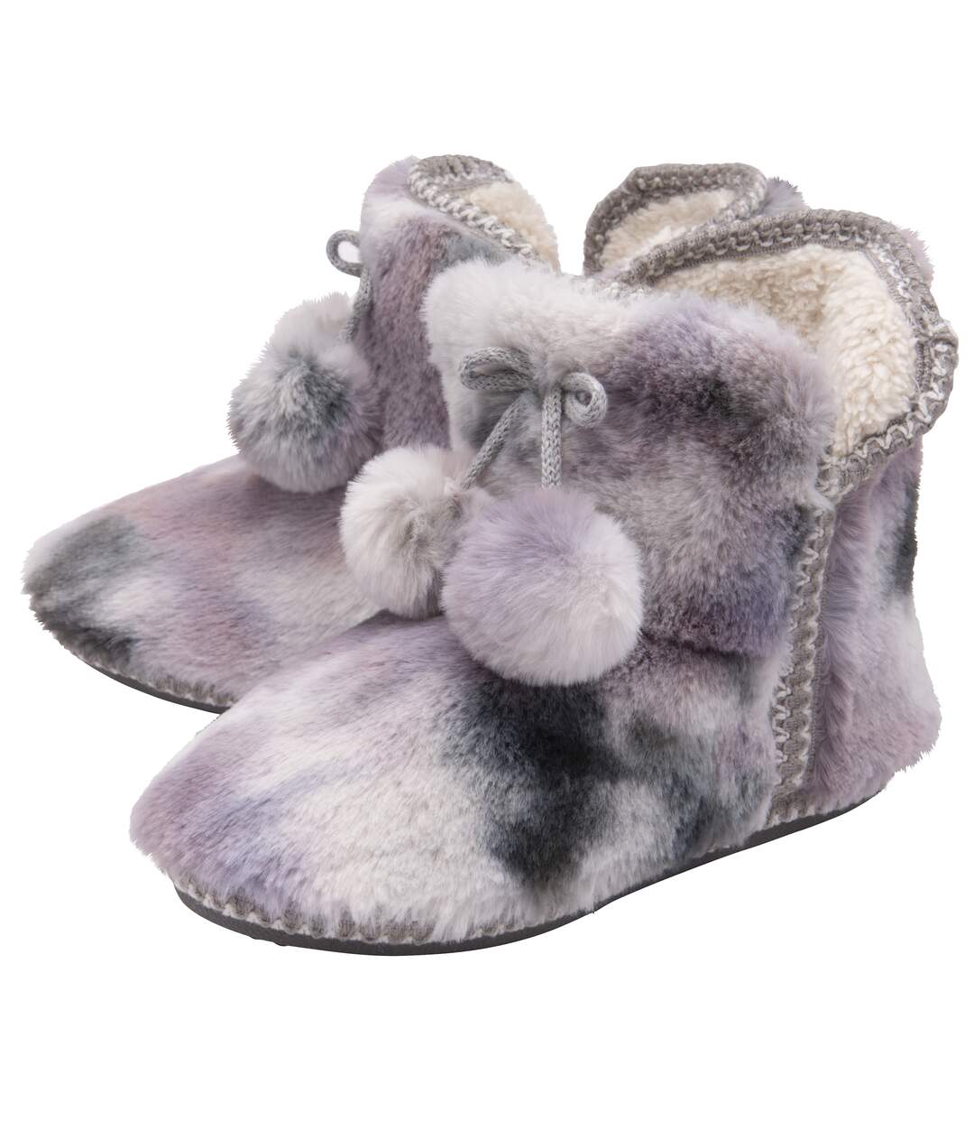 Pantoufles Botte Femme Fausse Fourrure avec Pompon-1