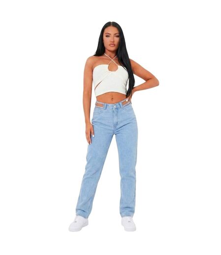 Womens/ladies Crossover Ribbed Fitted Crop Top Cream Missy Empire