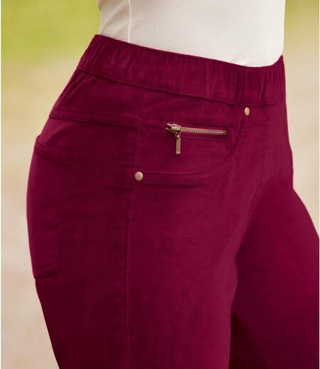 Women's Burgundy Stretchy Corduroy Treggings   