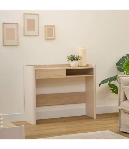 Console effet bois 1 tiroir ROUNDY - Beige