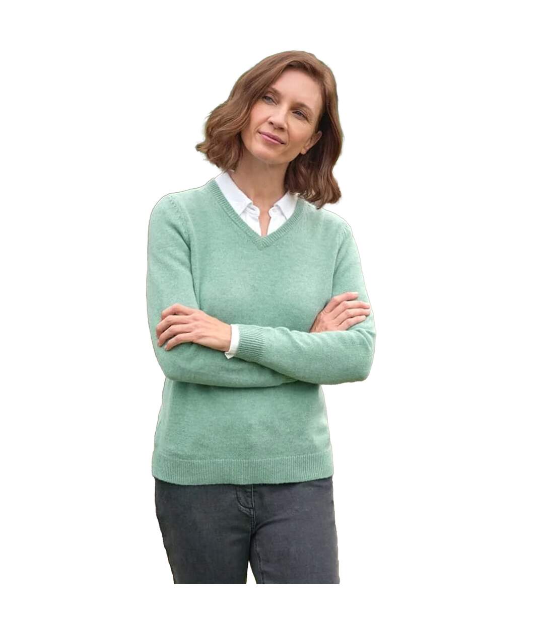 Pull Motif/style Classique Femme Vert Minéral WoolOvers-1