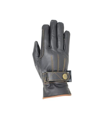 Hy5 Adults Thinsulate Leather Winter Riding Gloves (Black/Tan Stitch)