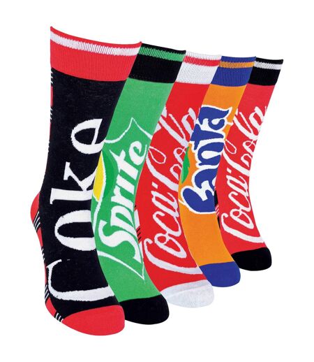 Coca Cola - 5 Pack Unisex Colourful Striped Fun Novelty Branded Logo Cotton Socks for Men and Ladies (One Size, 5 Pairs (CL295))