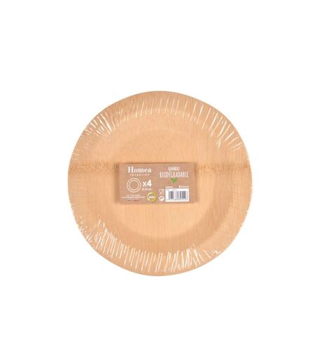Lot de 4 Assiettes Rondes Bambou 23cm Naturel