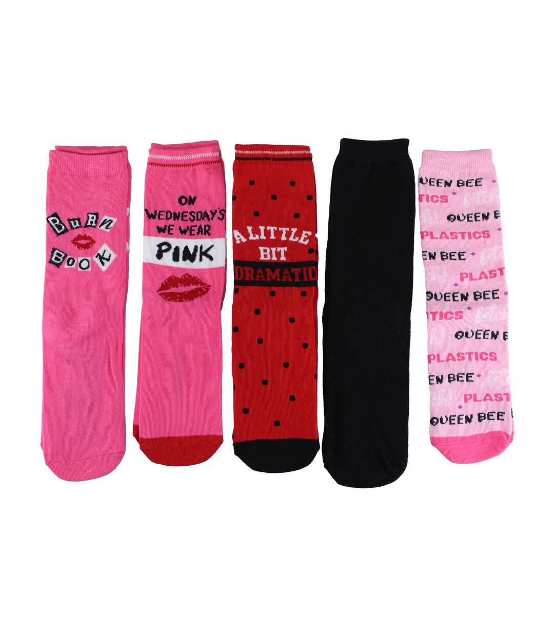 Ladies Mean Girls Gift: 5 Pairs of Casual Mid-Calf Novelty Mean Girls Socks-2