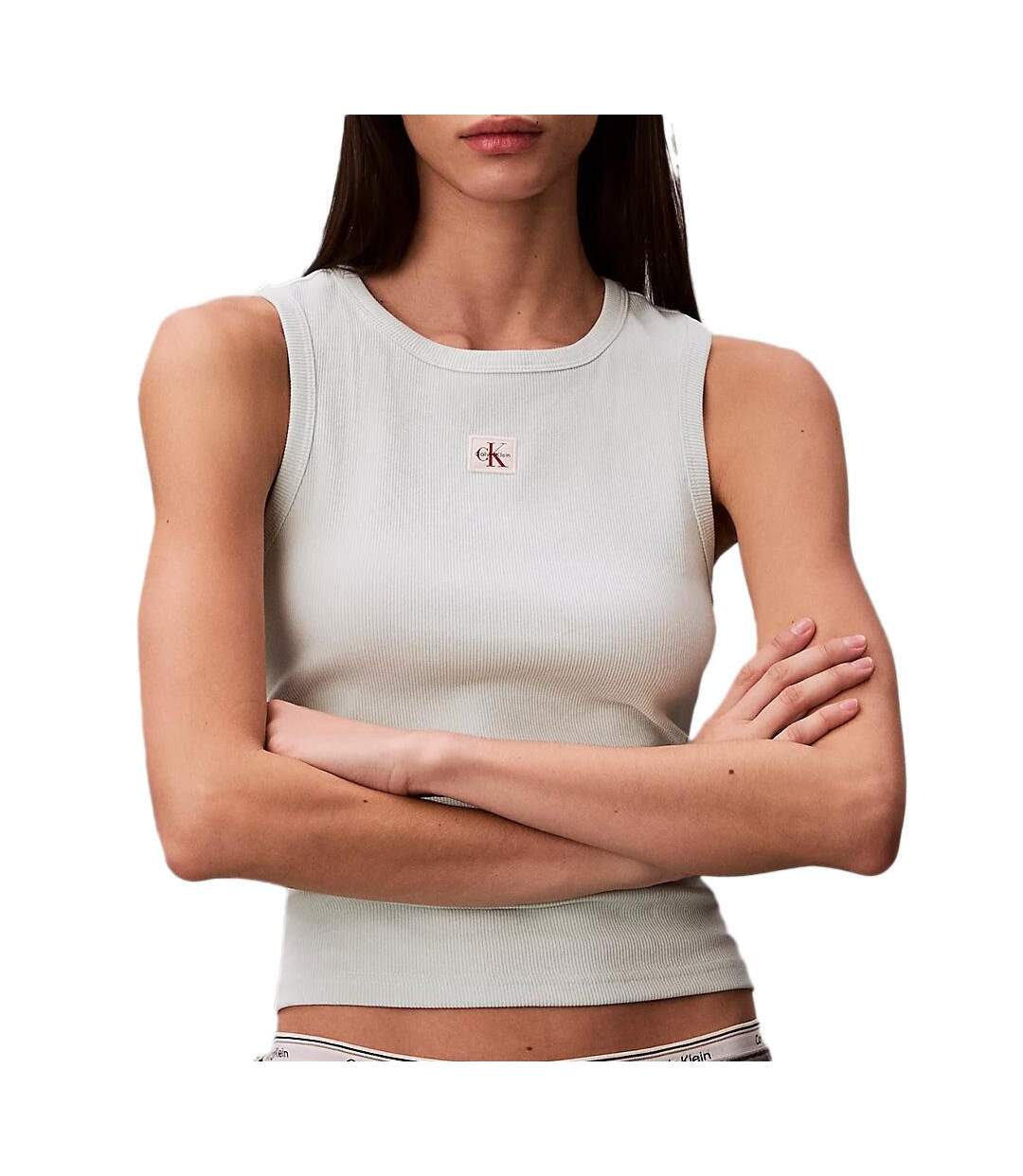 Débardeur vert pale femme calvin klein jeans a woven label-1