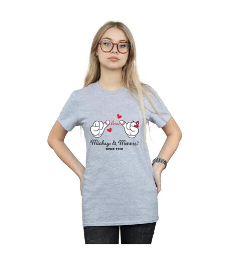 Disney Femme/Ladies - Mickey Mouse Love Hands - T-shirt boyfriend en coton (Gris sportif) - UTBI36146