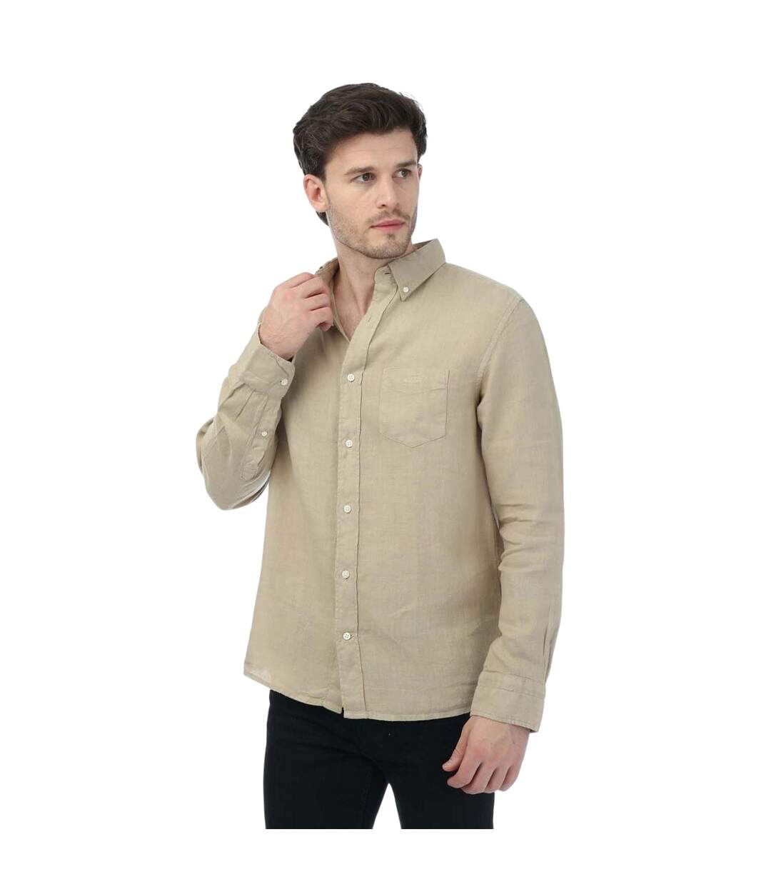 Mens Linen Garment Dyed Regular Shirt Beige Gant-1