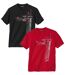 Pack of 2 Men's V-Neck Print T-Shirts - Black Red