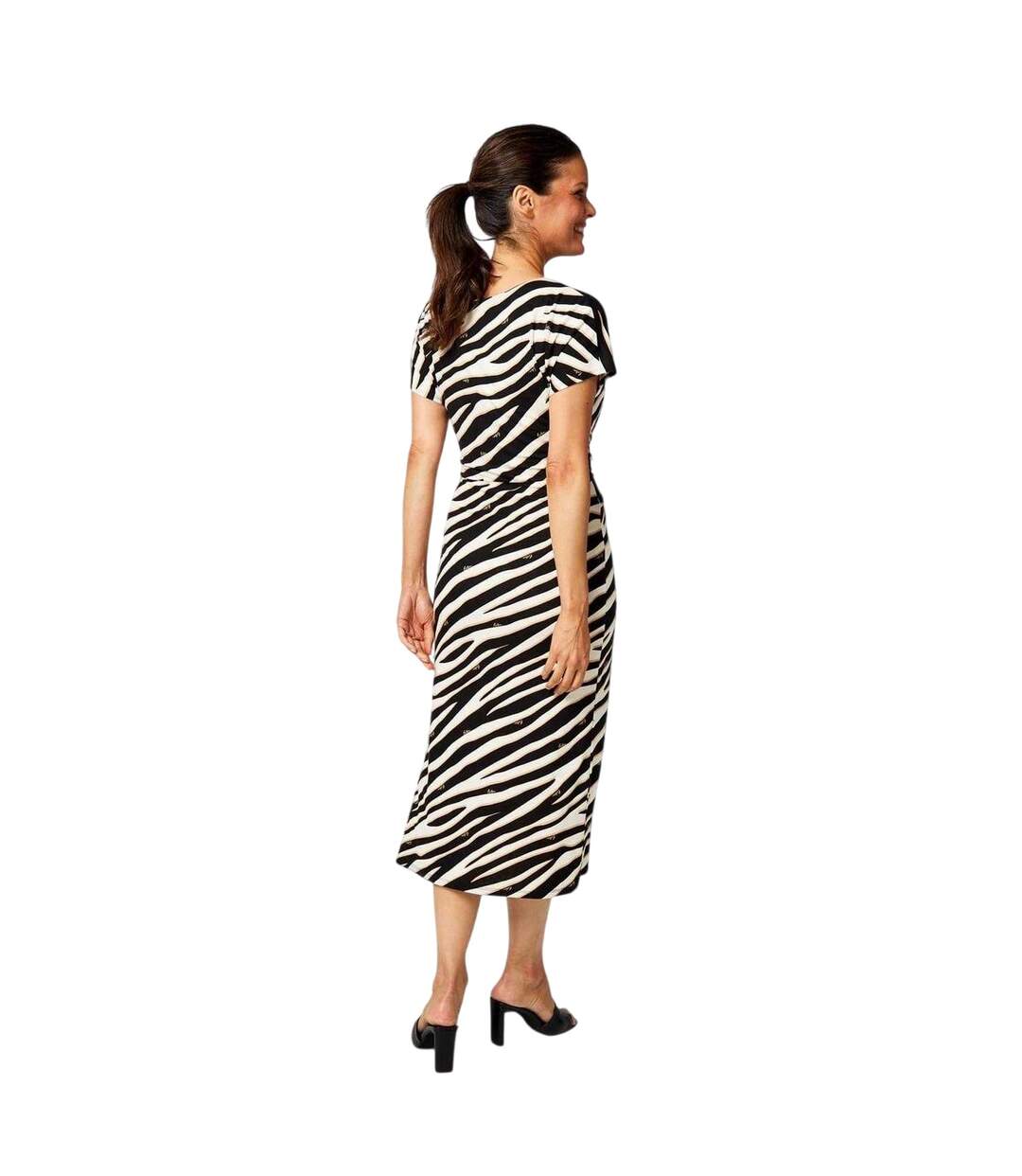 Womens/ladies Zebra Print Jersey Front Tie Midi Dress White Black Biba-3
