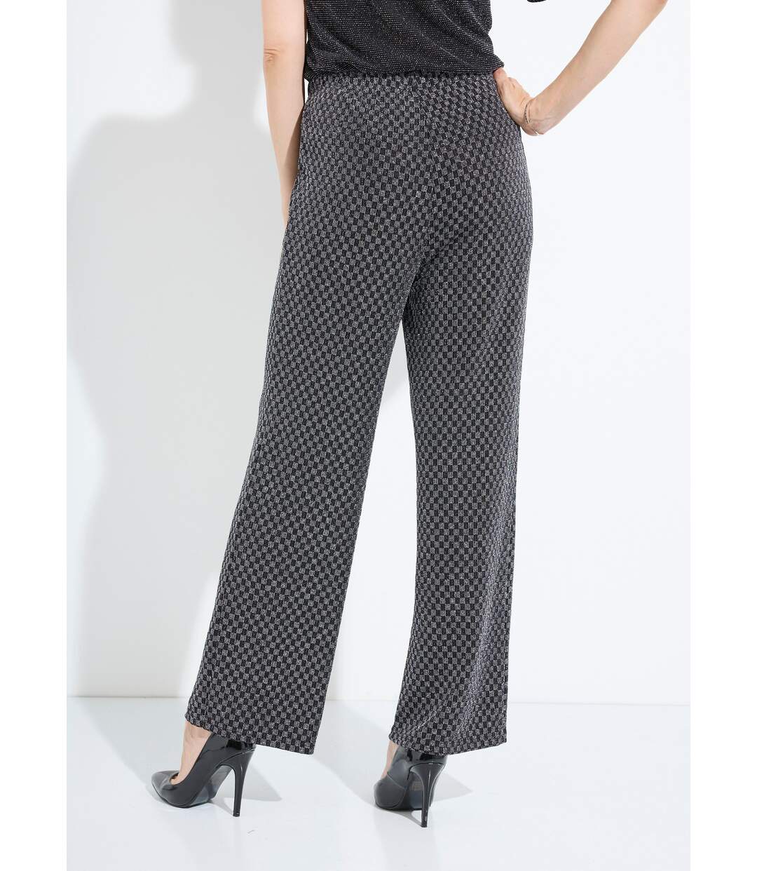 Pantalon droit taille élastiquée maille sequins-2