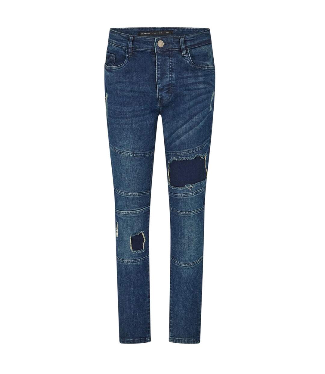 Jean Motif/style Motard Homme Bleu Foncé Brave Soul-2
