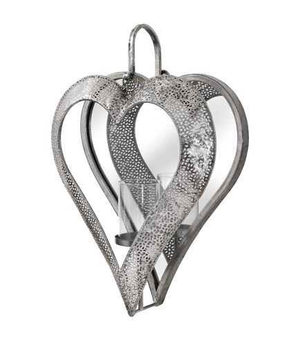 Hill Interiors Antique Silver Heart Mirrored Tealight Holder (Silver) (Large) - UTHI3098