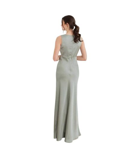 Womens/ladies Satin Open Back Bridesmaid Maxi Dress Sage Green Maya Deluxe