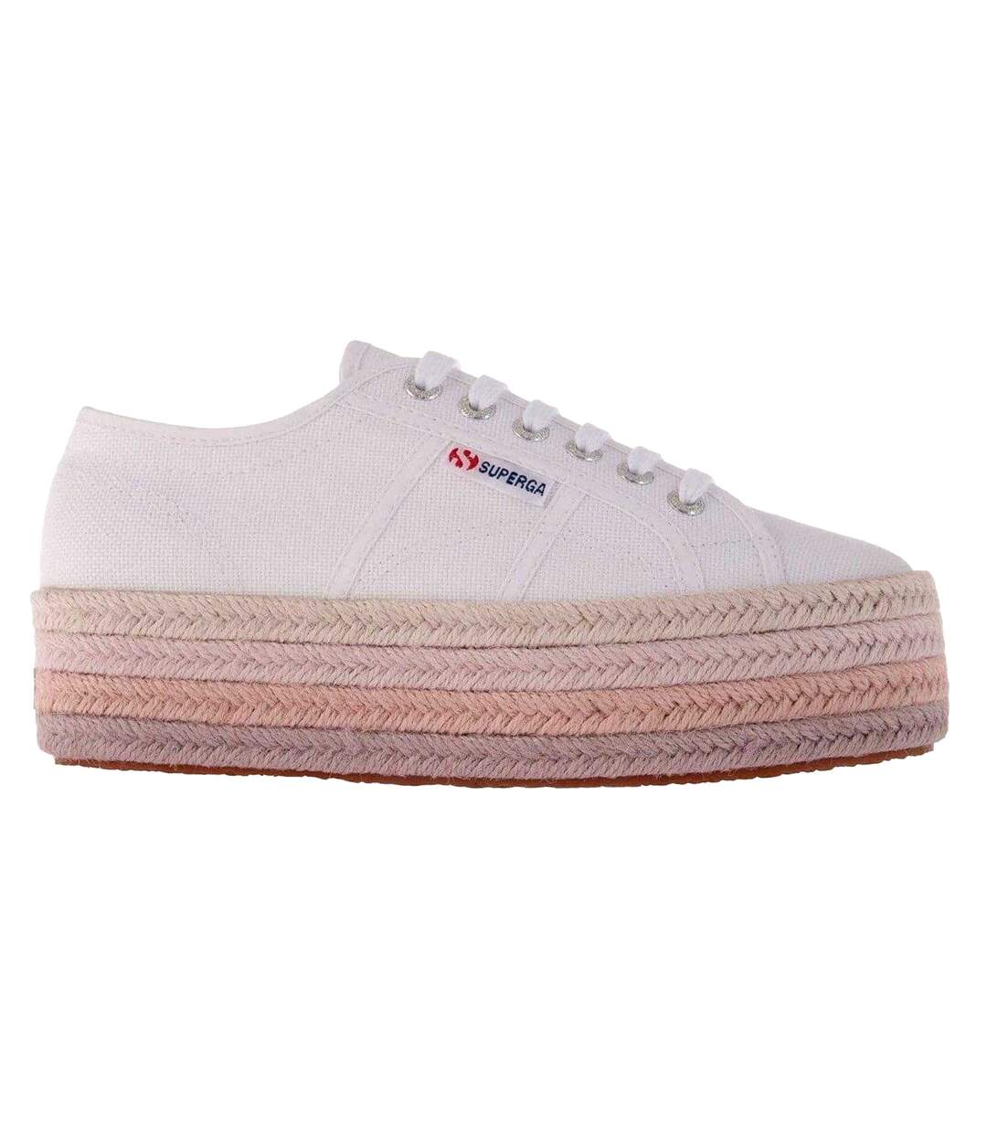 Womens/ladies Cotton Canvas Platform Flatform Trainers White Pink Superga-1