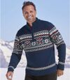Trykotowy sweter z wykładanym kołnierzem w żakardowe wzory Atlas For Men