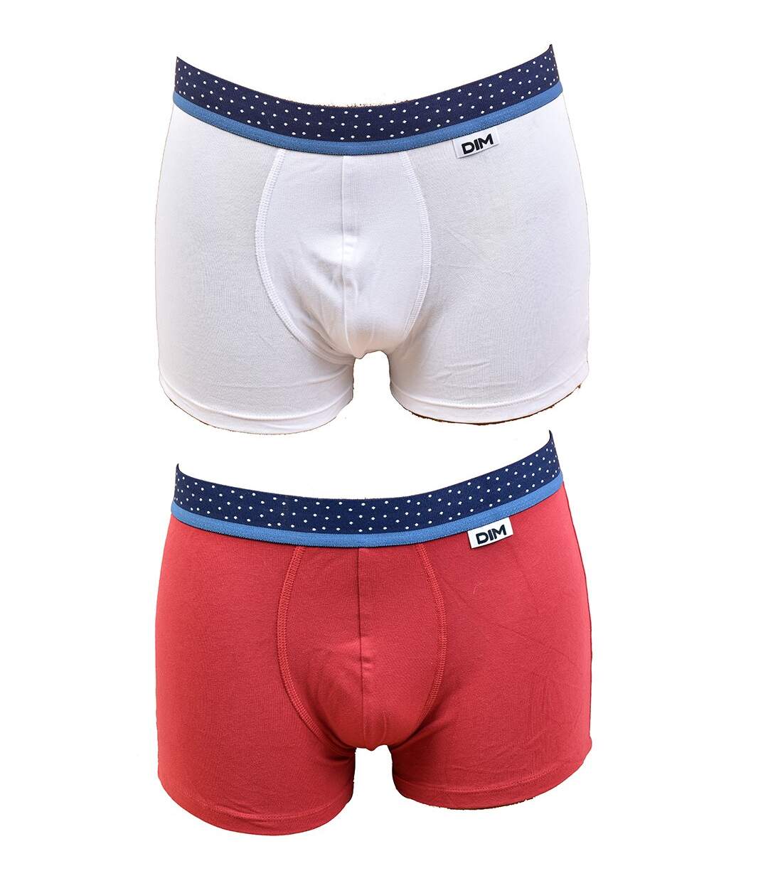 Boxer DIM Homme en coton stretch ultra Confort -Assortiment modèles photos selon arrivages- Pack de 2 Boxers Rouge/Blanc Pois