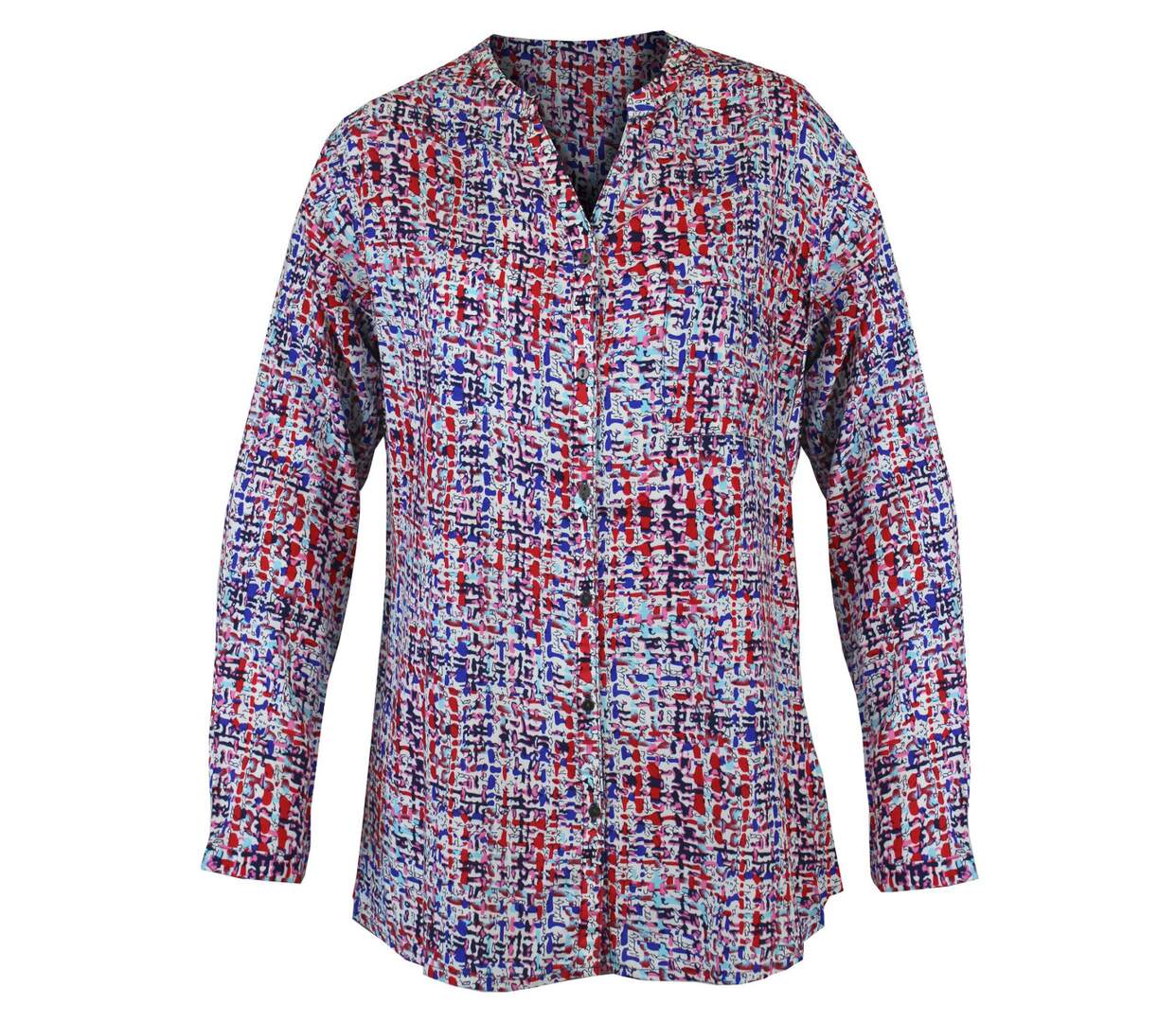Chemisier Femme Imprimé Bleu et Rouge en Viscose Fluide-1