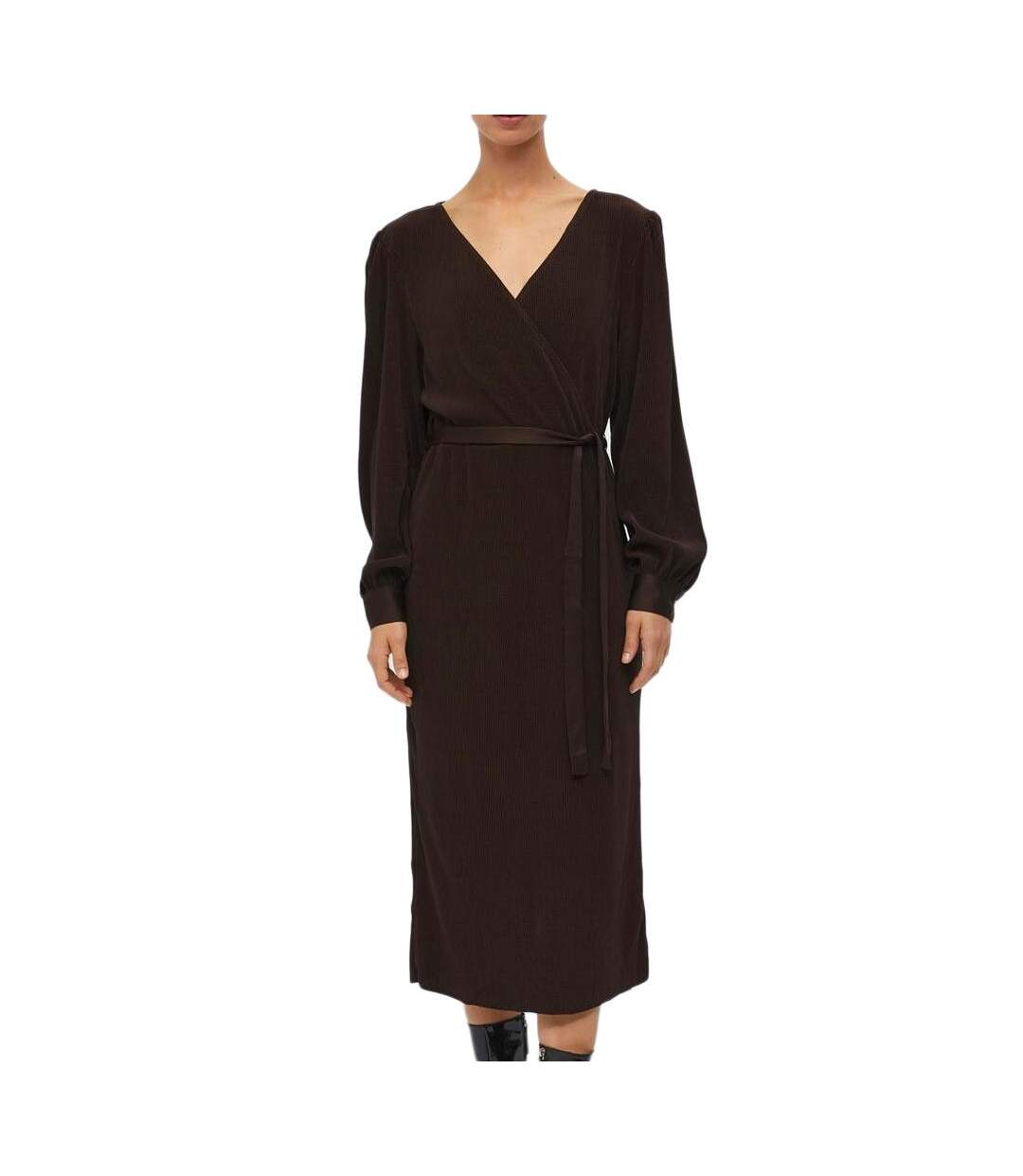 Robe Longue Plissé Marron Femme Object Shila - M-1