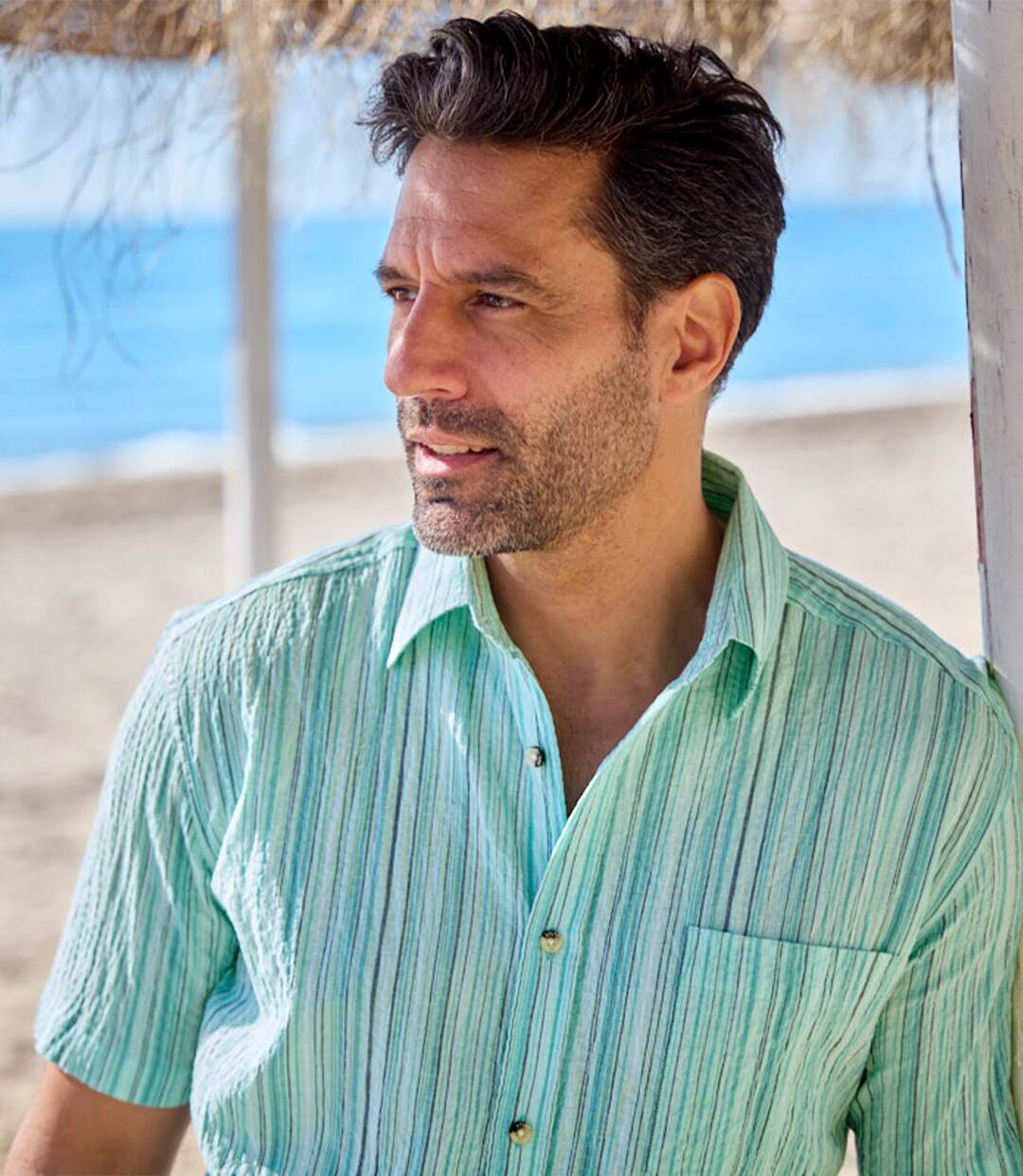 Men's Turquoise Striped Crepe Shirt