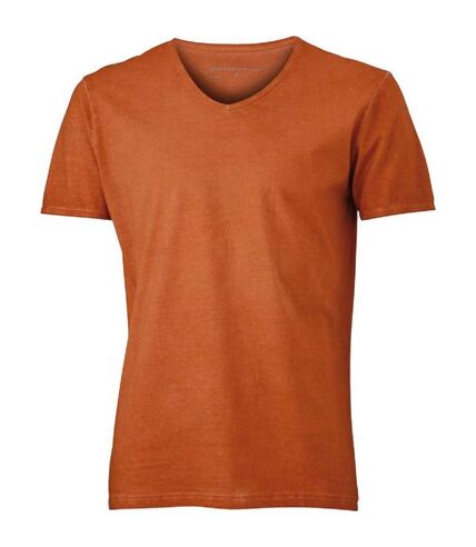 T-shirt style bohémien col V homme JN976 - orange terre