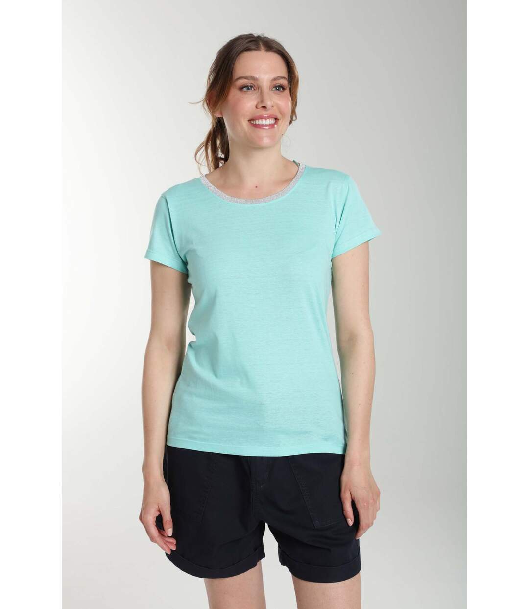 Tee Shirt Col Rond Lurex Manches Courtes Femme Tee Summer Carage() | Gerard Pasquier Avec Col Rond |-2