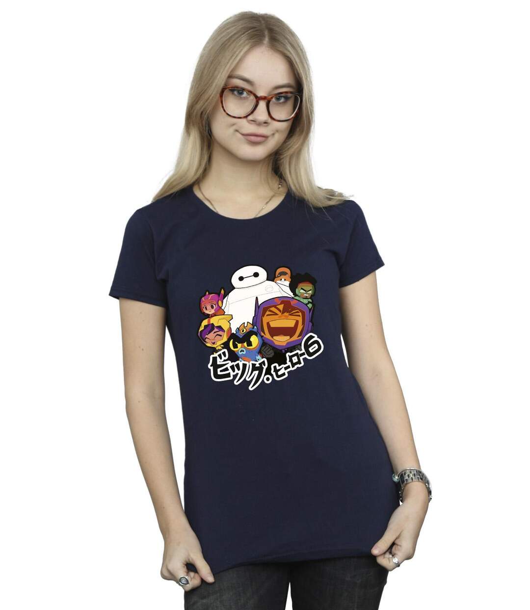 Disney - T-shirt BIG HERO BAYMAX GROUP MANGA - Femme (Bleu marine) - UTBI13364-2