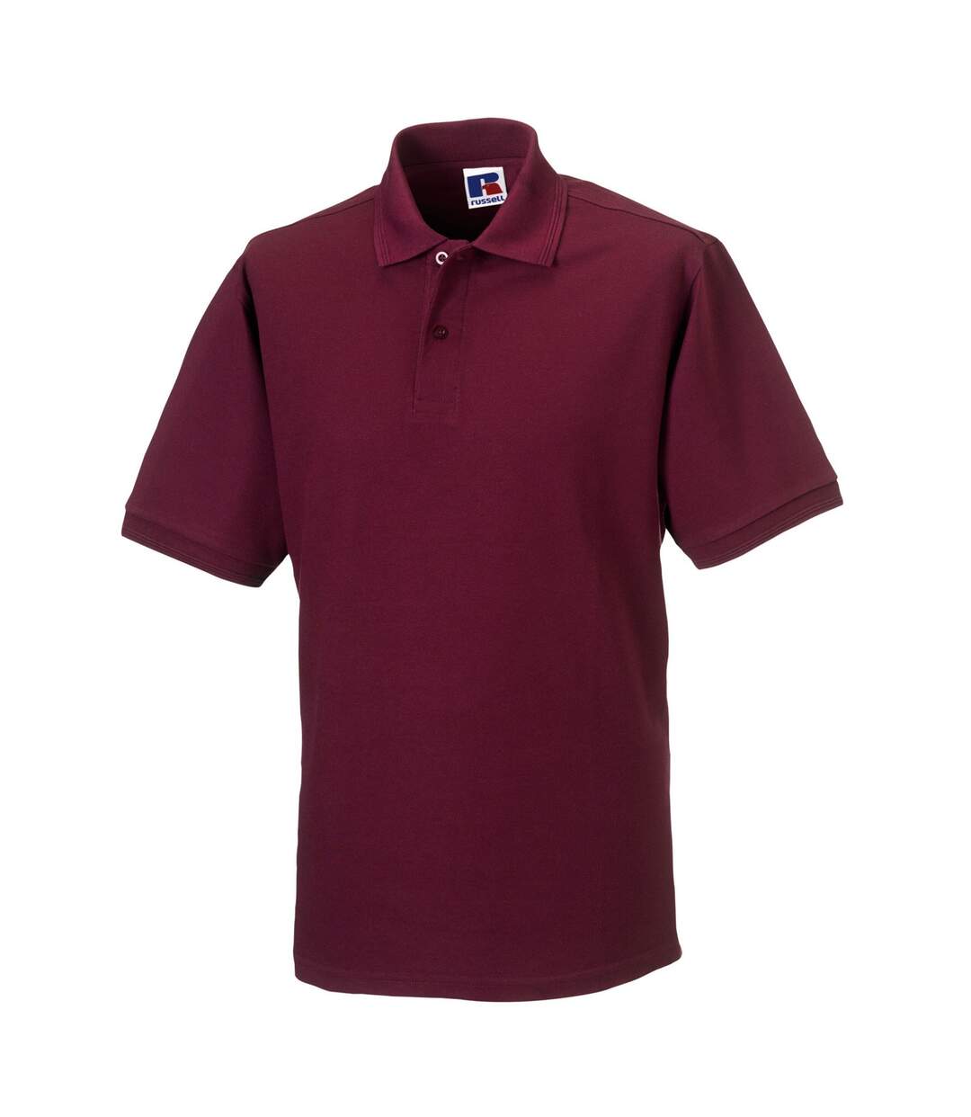 Mens polycotton pique hardwearing polo shirt burgundy Russell