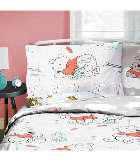 Clouds Reversible Duvet Set White Orange Blue Winnie The Pooh