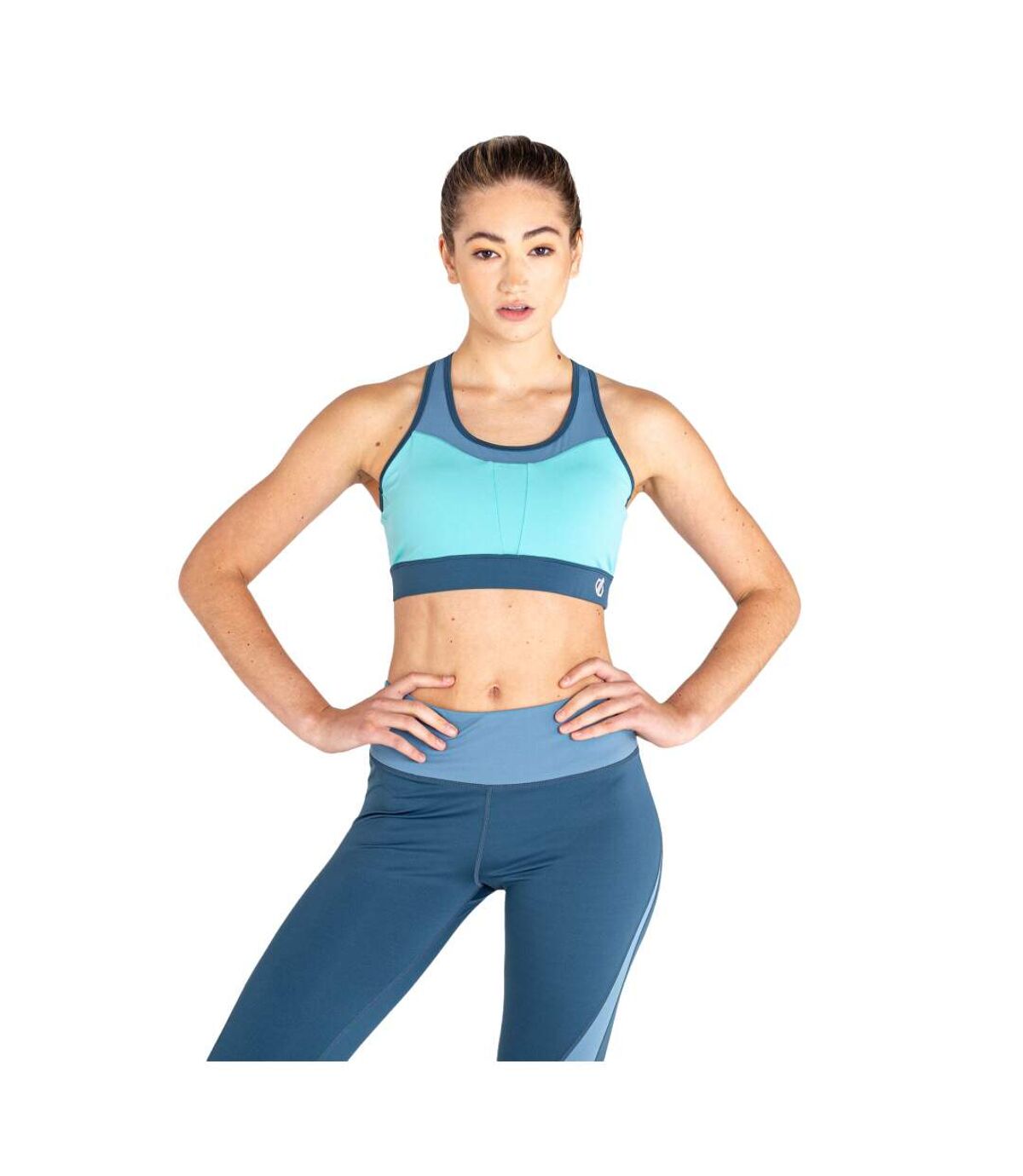 Dare 2B Womens/Ladies Mantra Colour Block Recycled Sports Bra (Meadowbrook Green/Bluestone)