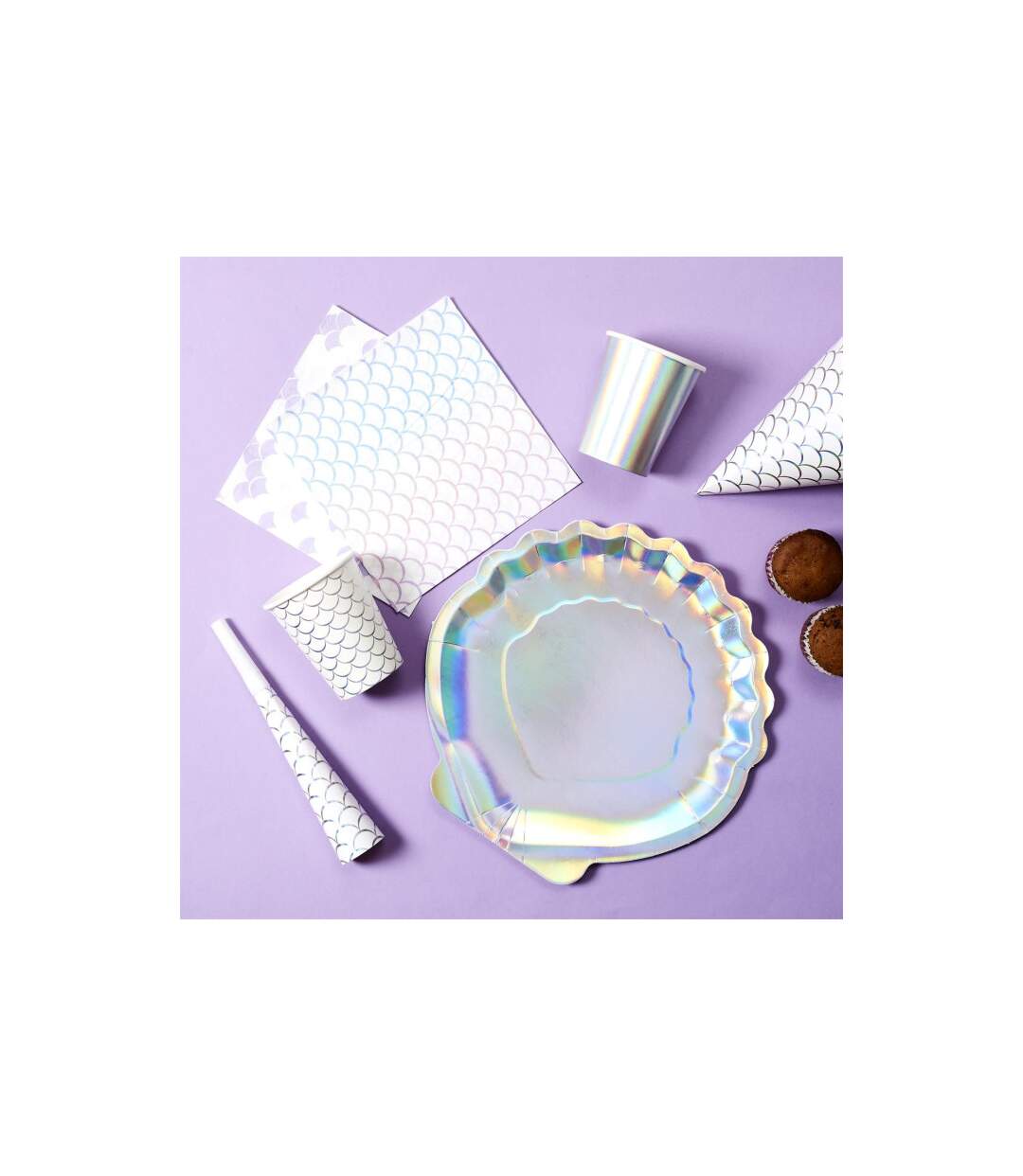 Lot de 6 Assiettes en Carton Sirène 25cm Violet-2