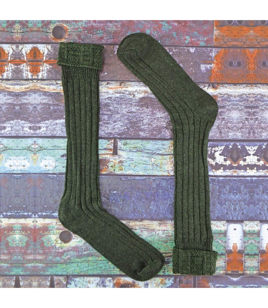 Chaussettes de Kilt Épais Nervuré Crème et Marine-4