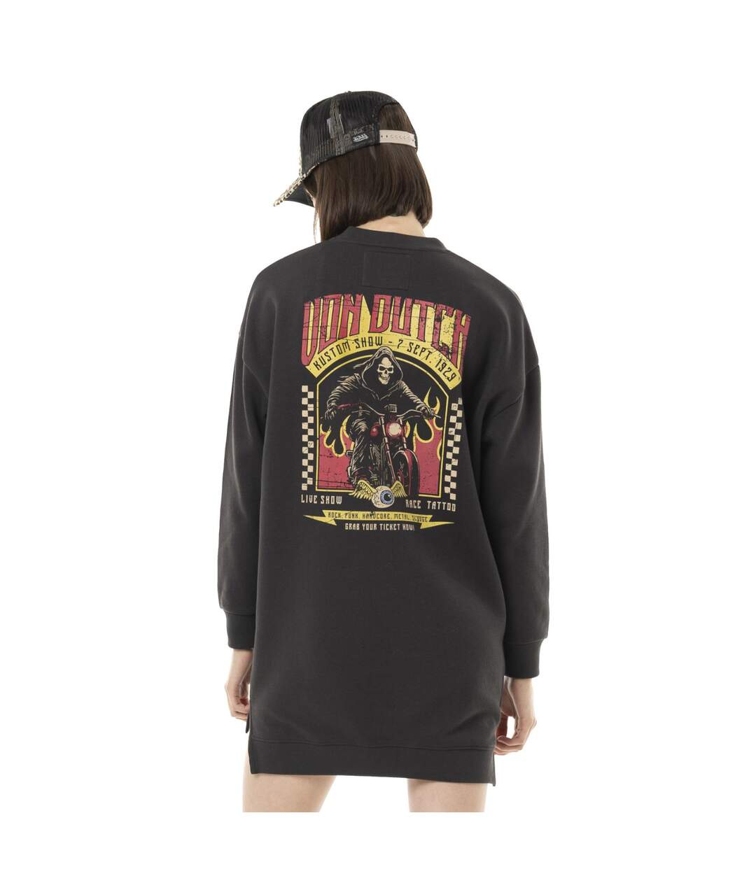 Robe sweat femme manches longues avec print dos et zip sur côté Vondutch-3