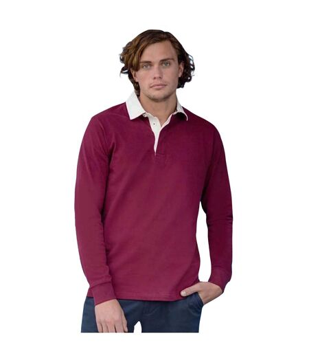 Front Row Mens Premium Long Sleeve Rugby Shirt/Top (Burgundy)
