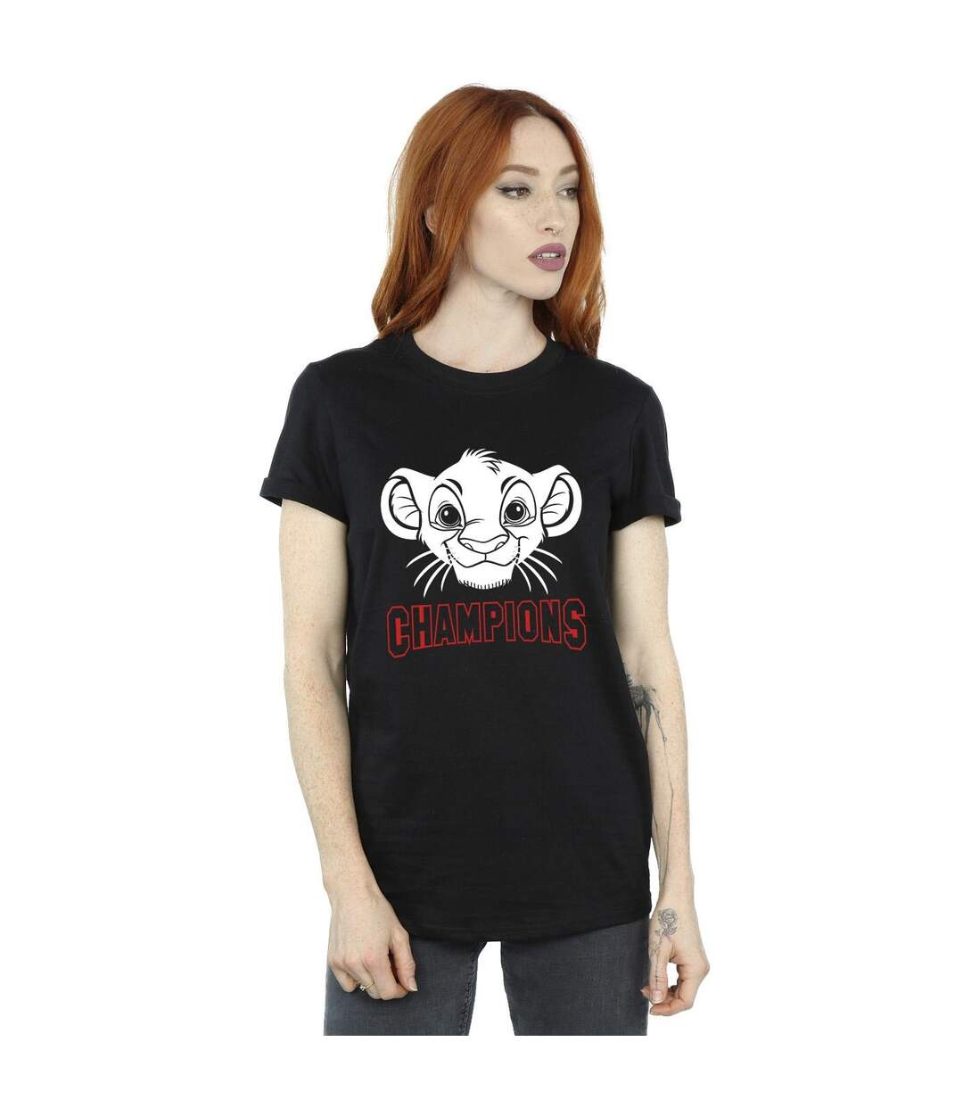 Disney Womens/Ladies The Lion King Simba Face Champion Cotton Boyfriend T-Shirt (Noir) - UTBI29424-2