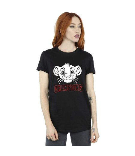 Disney Womens/Ladies The Lion King Simba Face Champion Cotton Boyfriend T-Shirt (Noir) - UTBI29424