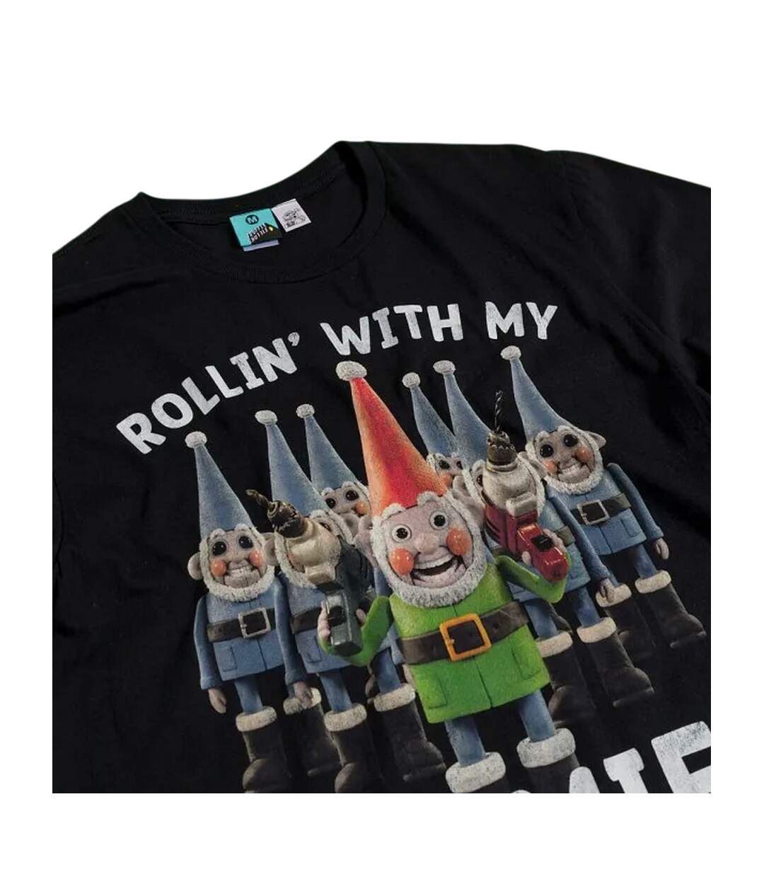 Unisex Adult Rollin With My Gnomies T-shirt Black Wallace & Gromit: Vengeance Most Fowl-3