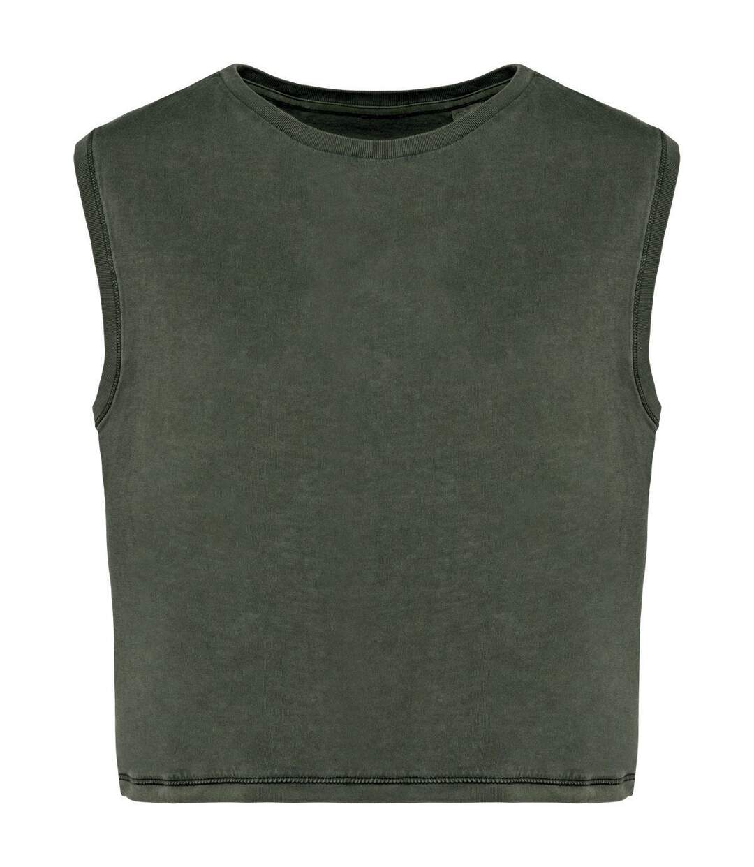 T-shirt crop sans manches écoresponsable - Femme - PAT342 - kaki-1