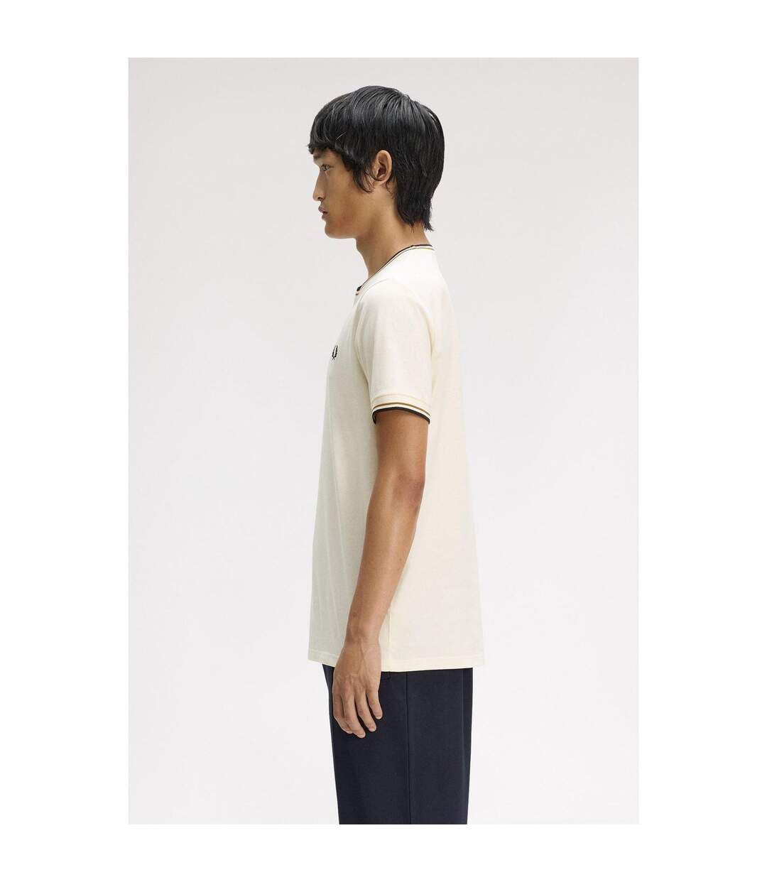 T-shirt Motif/style Rayure Contrastée Sur Bord Homme Écru Fred Perry-4