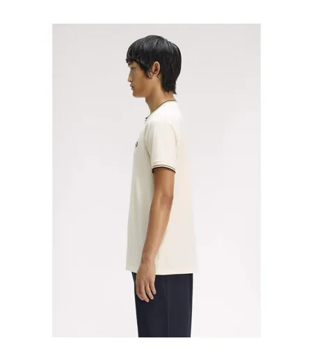 T-shirt Motif/style Rayure Contrastée Sur Bord Homme Écru Fred Perry