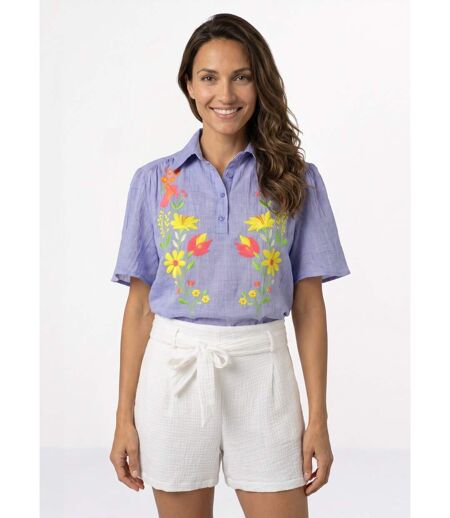 Blouse coton léger, broderies fluo