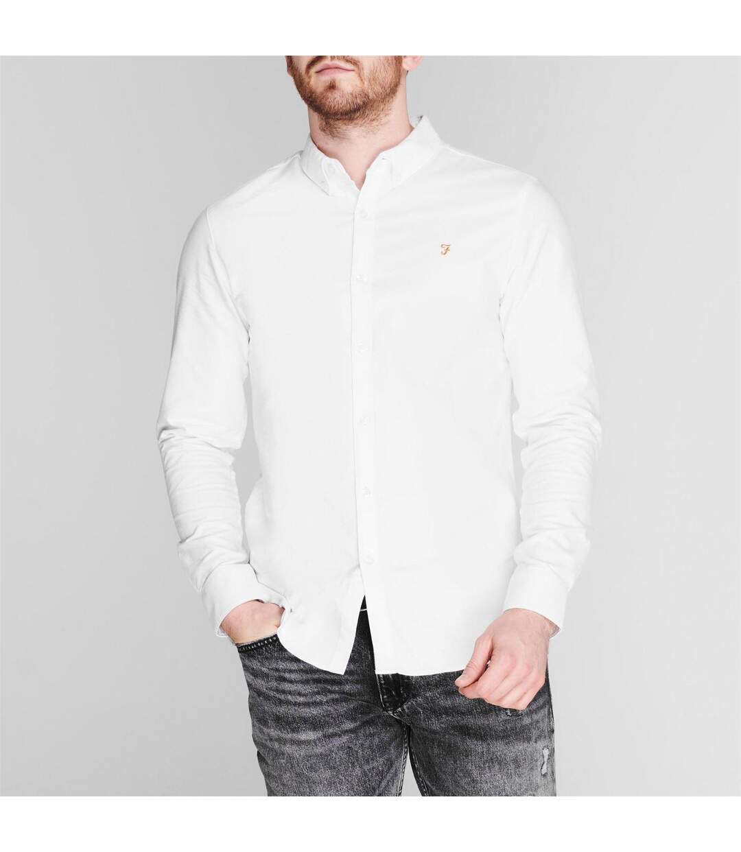 Chemise À Boutons Manches Longues Motif/style Rétro Homme Blanc Farah-3
