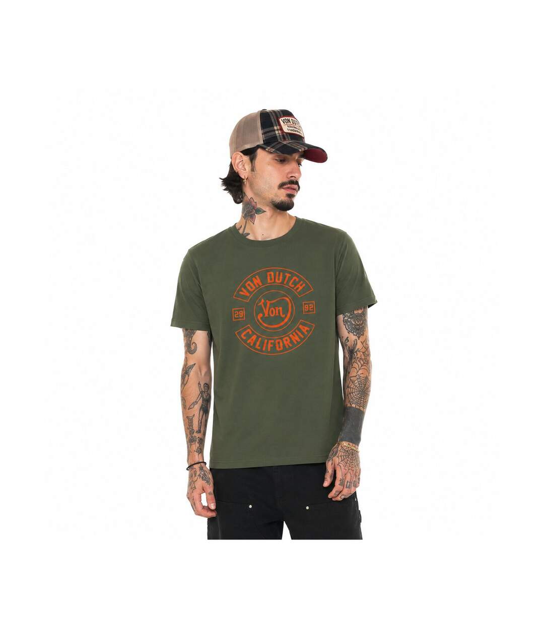 T-shirt col rond en coton homme avec Logo Log8 Kaki Vondutch-1