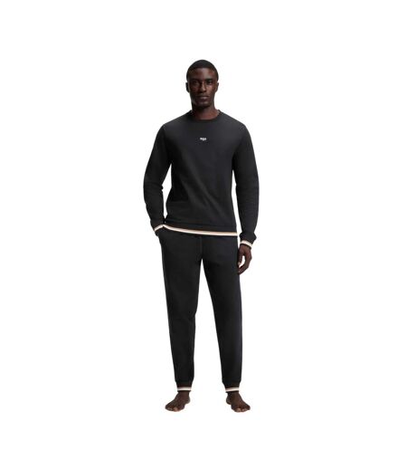 Mens Iconic Stripe Detail Crew Neck Long-sleeved Sweatshirt Black Boss