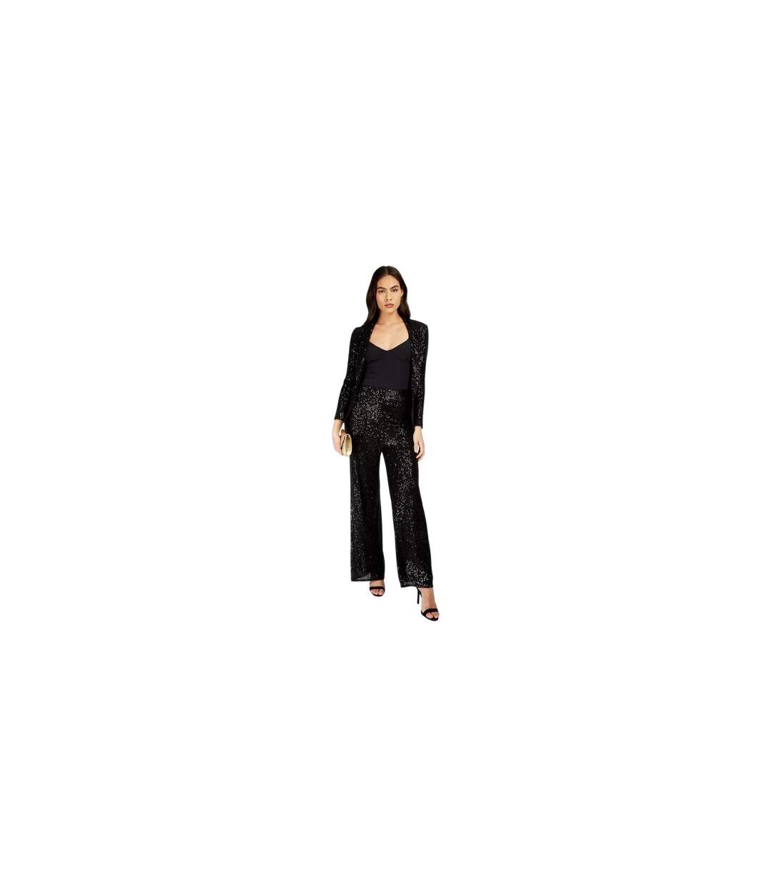 Womens/ladies Synthetic Leather Sequin Party Trousers Black Little Mistress-1