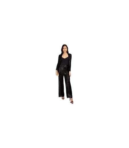 Womens/ladies Synthetic Leather Sequin Party Trousers Black Little Mistress