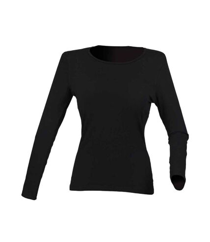 SF Womens/Ladies Feel Good Plain Stretch Long-Sleeved T-Shirt (Black) - UTPC5954