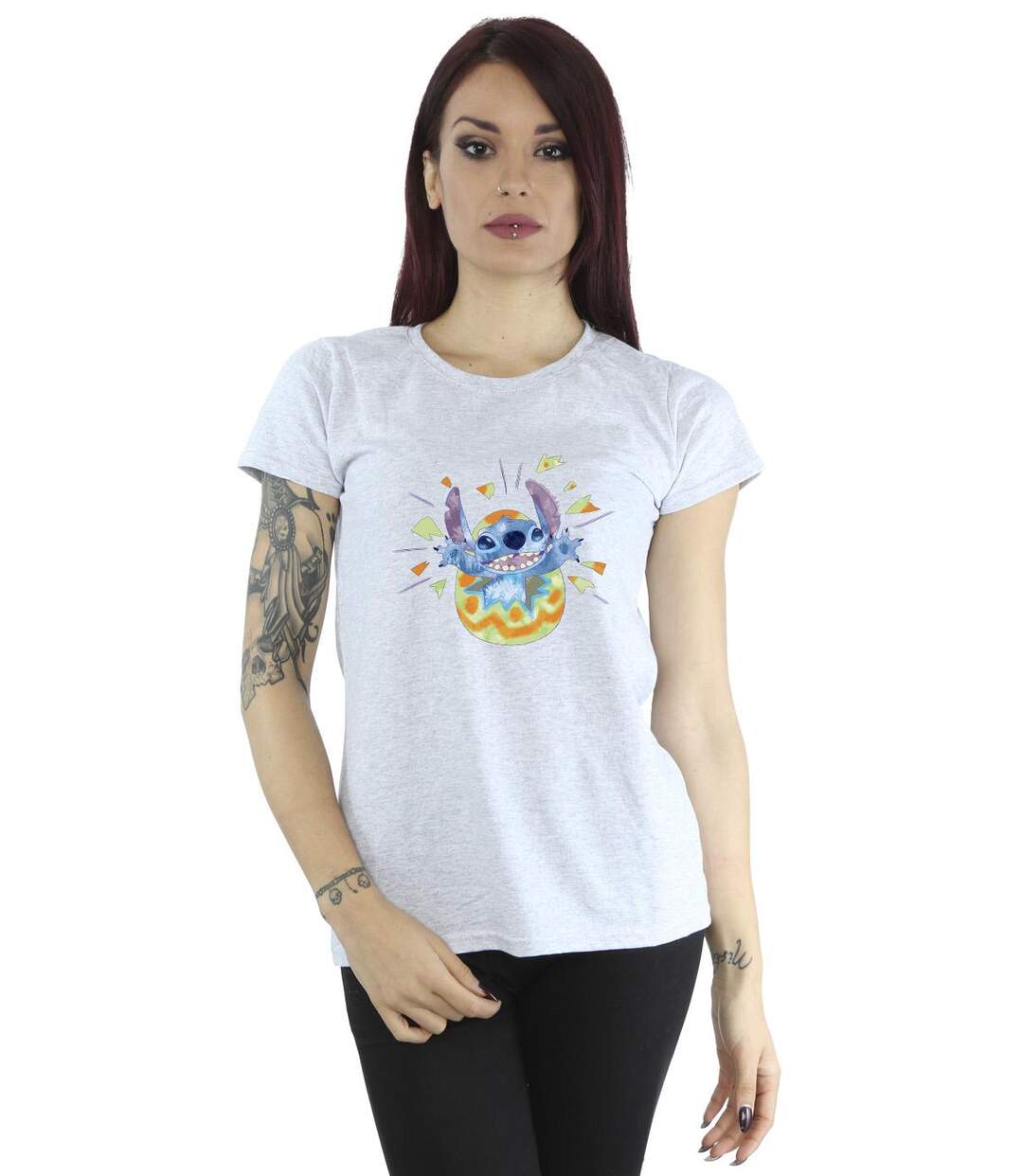 Disney T-shirt en coton Femme/Ladies Lilo & Stitch Cracking Egg (Gris sportif) - UTBI25924-2