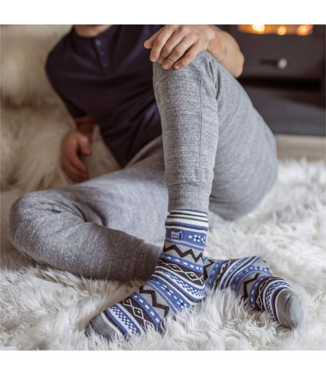 Mens Nordic Patterned Non Slip Thermal Slipper Socks with Grips-5